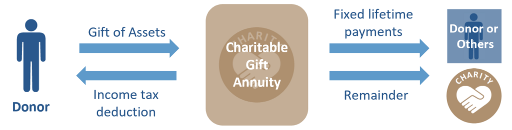 Diagram showing how a Charitable Gift Annuity works