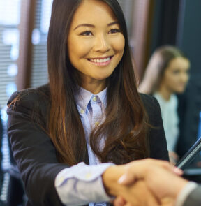 Woman shaking hands