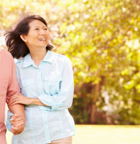 Couple outside walking