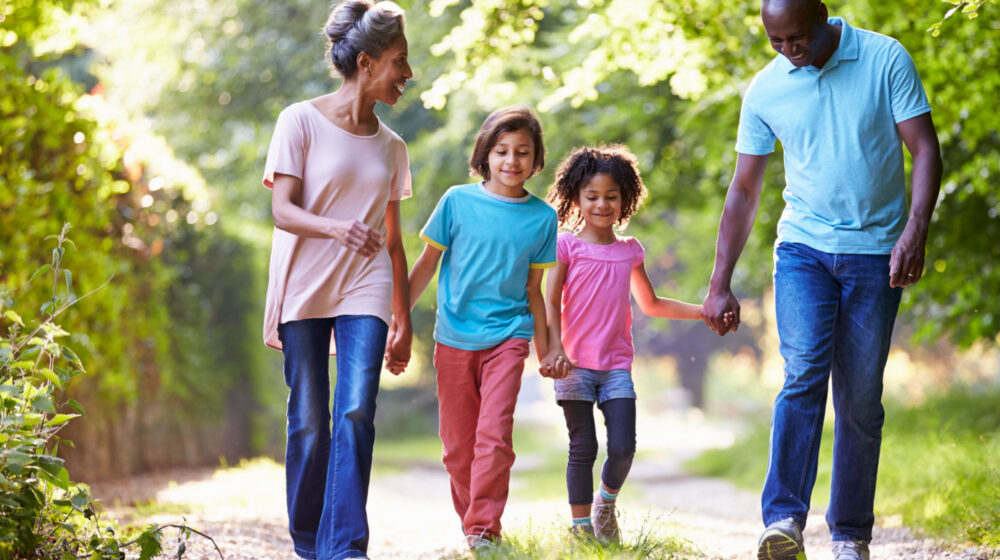 Family walking outside