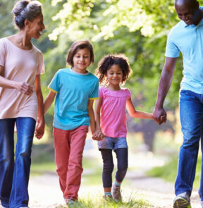 Family walking outside