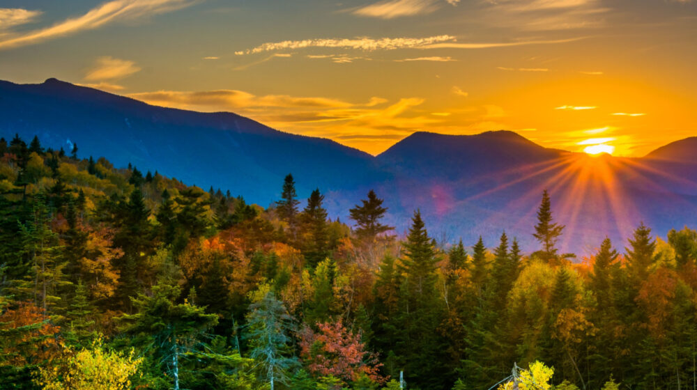NH mountains and sunset