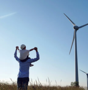 Windmill and father with son