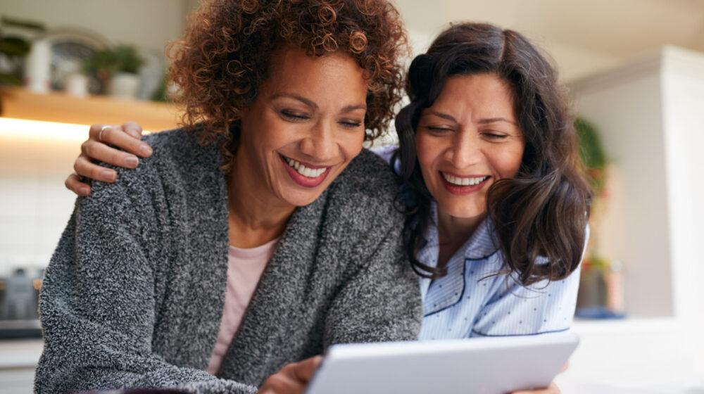 Couple looking at screen