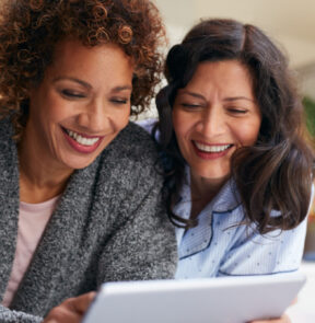 Couple looking at screen